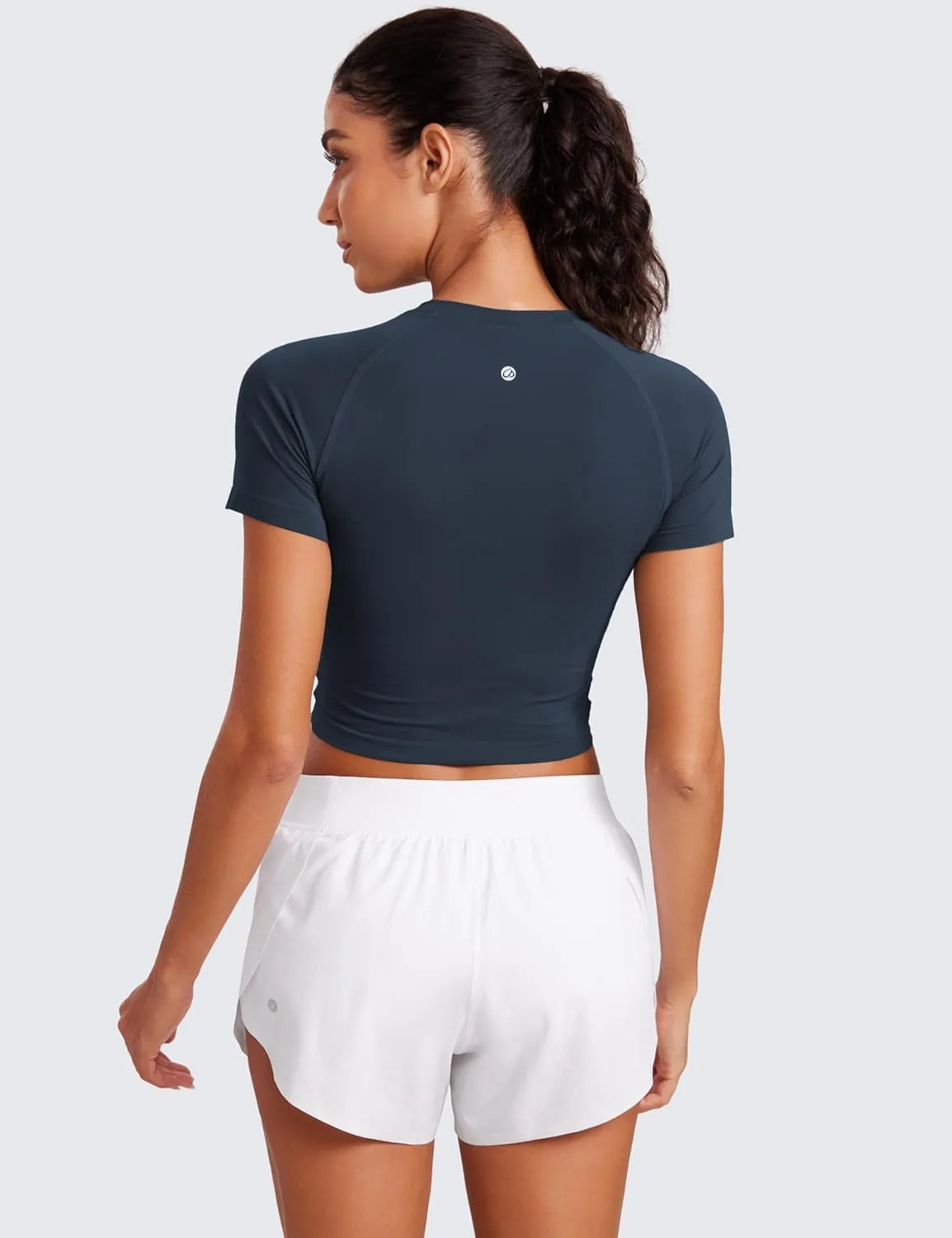 CRZ YOGA Seamless Womens Short Sleeve Crop Tops Breathable Slim Fit Gym Workout Shirts Athletic Running Basic Tee Top