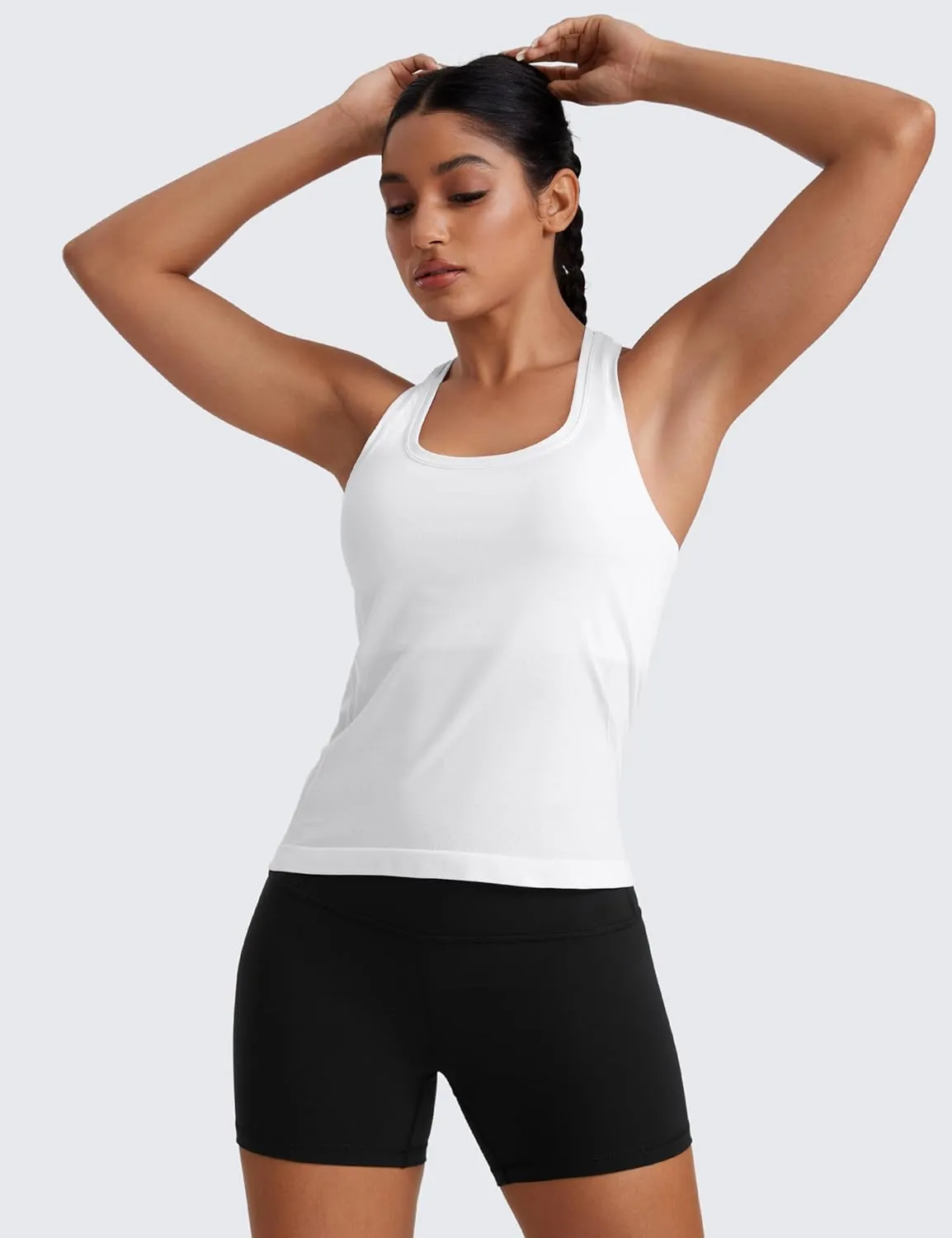 CRZ YOGA Womens Seamless Racerback Tank Scoop Neck Breathable Running Workout Tops Athletic Gym Sleeveless Shirts
