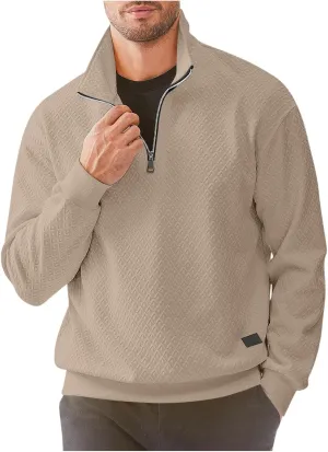 Ctreela Designer Textured Golf Shirt for Men Knit Polo Shirt Casual Long Sleeve Polo Sweater Dress 1/4 Zip Collar Shirts