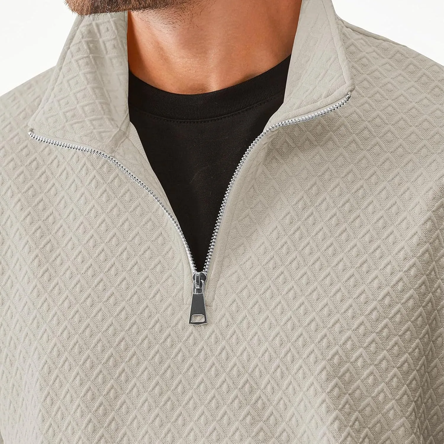 Ctreela Designer Textured Golf Shirt for Men Knit Polo Shirt Casual Long Sleeve Polo Sweater Dress 1/4 Zip Collar Shirts