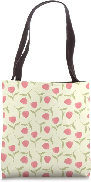 Cure Minimalist Flower Repeating Pattern Pale Red and Yellow Tote Bag