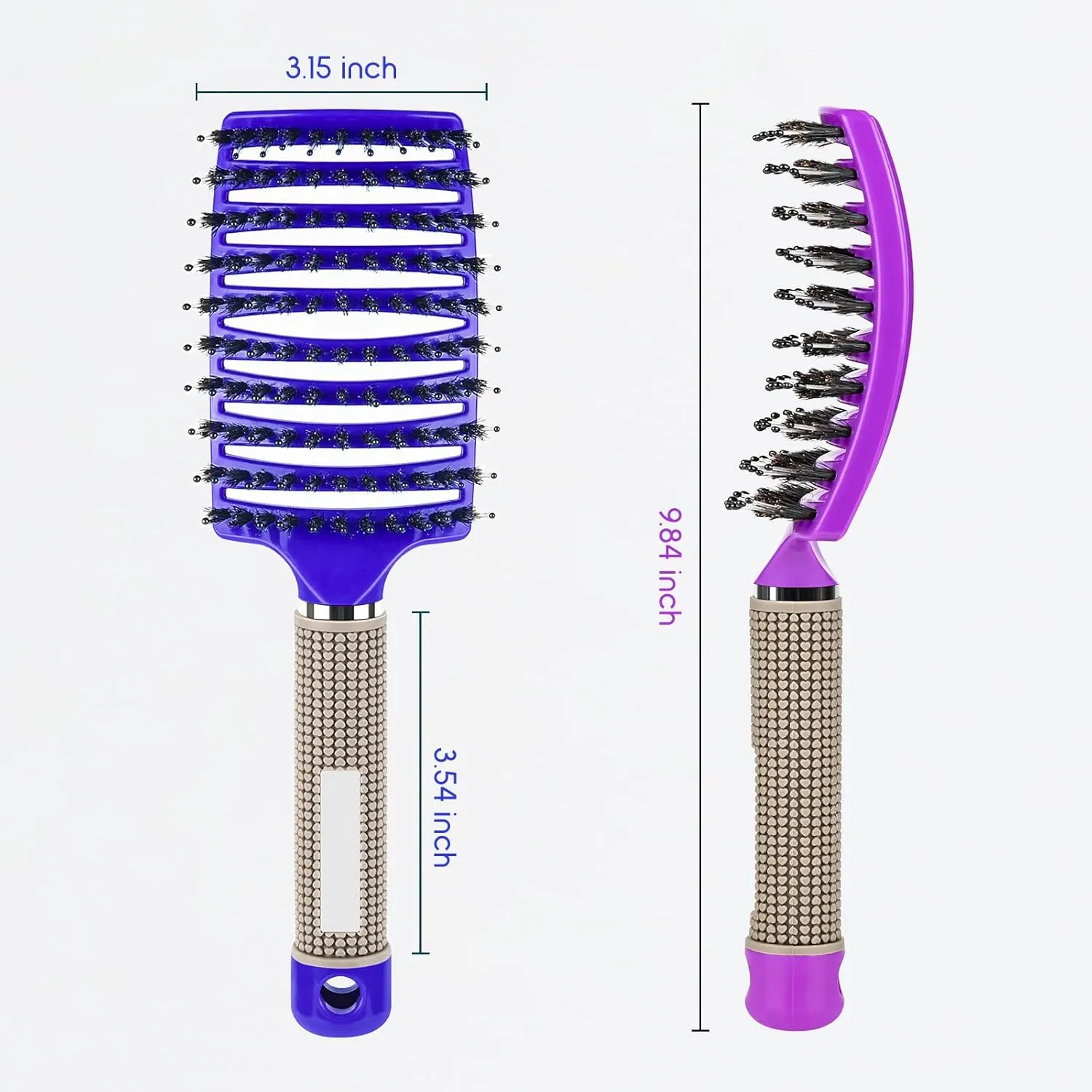 Curved Vented Brush for Blow Drying Wet & Dry Hair - Detangler for Women & Kids, 2 Pack (Purple Blue)