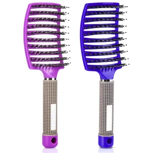 Curved Vented Brush for Blow Drying Wet & Dry Hair - Detangler for Women & Kids, 2 Pack (Purple Blue)