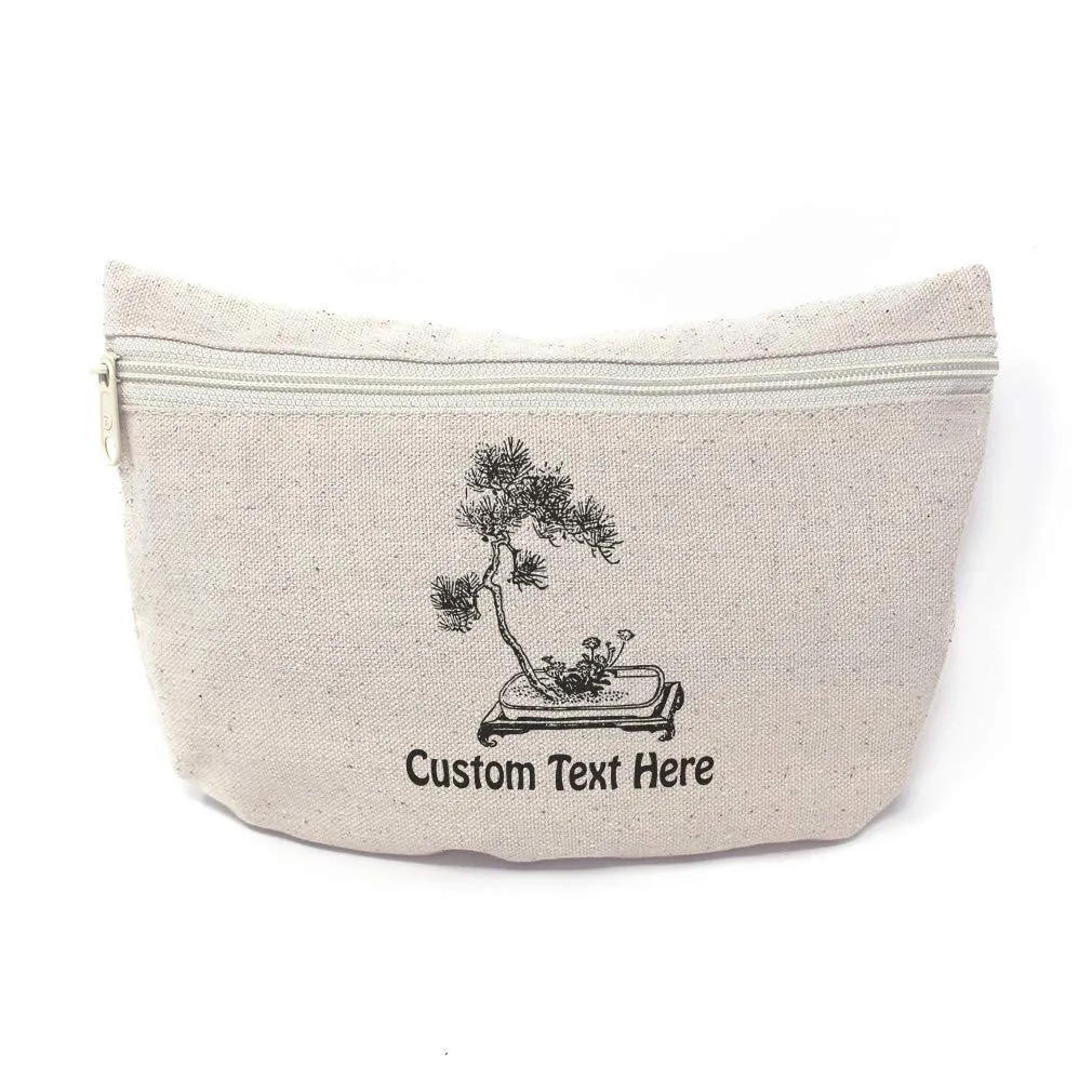 Custom Canvas Makeup Bag Bonsai with Flower Vintage Look Nature & Plants School Supplies Pencil Tote Pouch 9x6 Inches Natural Personalized Text Here