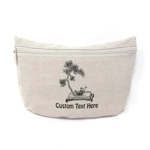 Custom Canvas Makeup Bag Bonsai with Flower Vintage Look Nature & Plants School Supplies Pencil Tote Pouch 9x6 Inches Natural Personalized Text Here