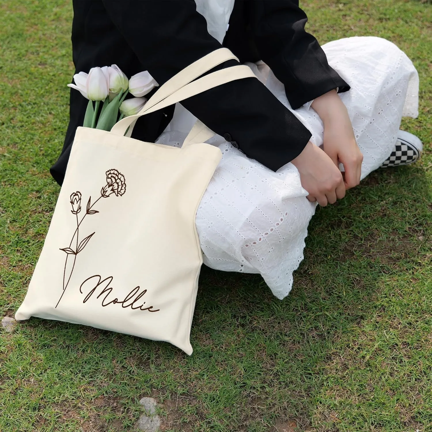 Custom Canvas Tote Bag with Initial and Name Personalized Tote Bag Gift for Women&Girls Bridesmaid Gifts