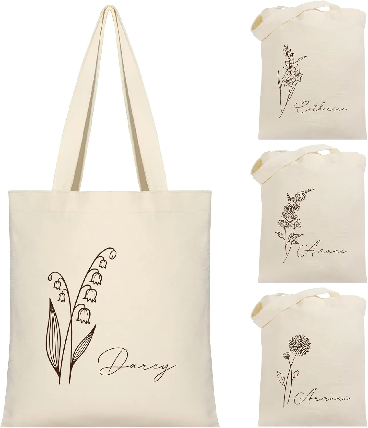 Custom Canvas Tote Bag with Initial and Name Personalized Tote Bag Gift for Women&Girls Bridesmaid Gifts