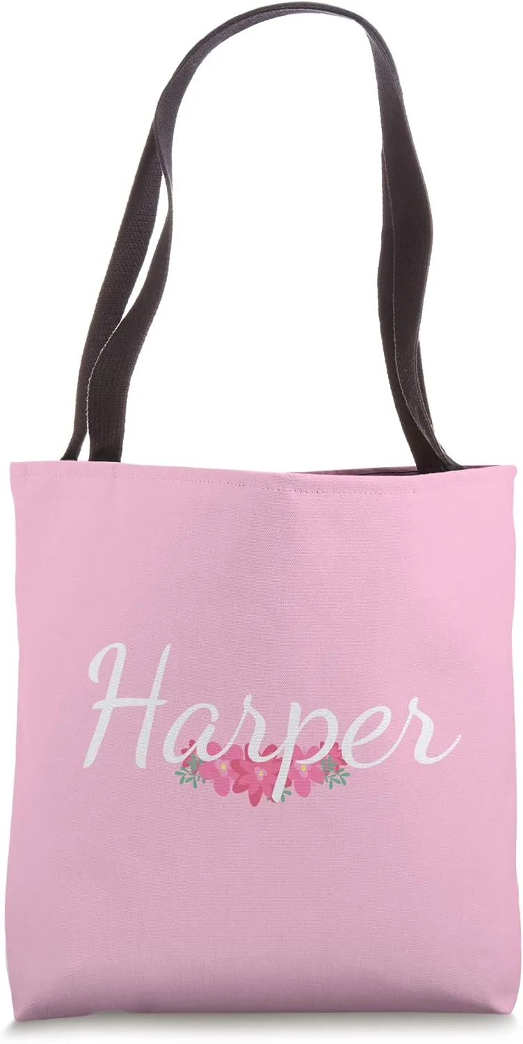 Custom Harper Gift Personalized Name Flowers Floral Pink Tote Bag