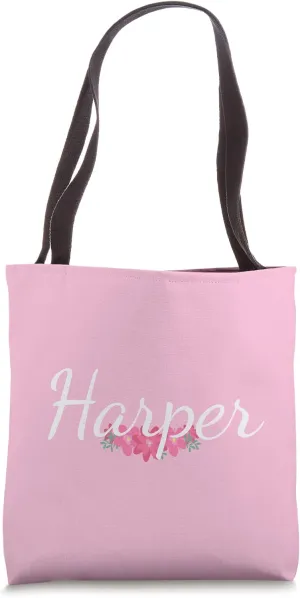 Custom Harper Gift Personalized Name Flowers Floral Pink Tote Bag