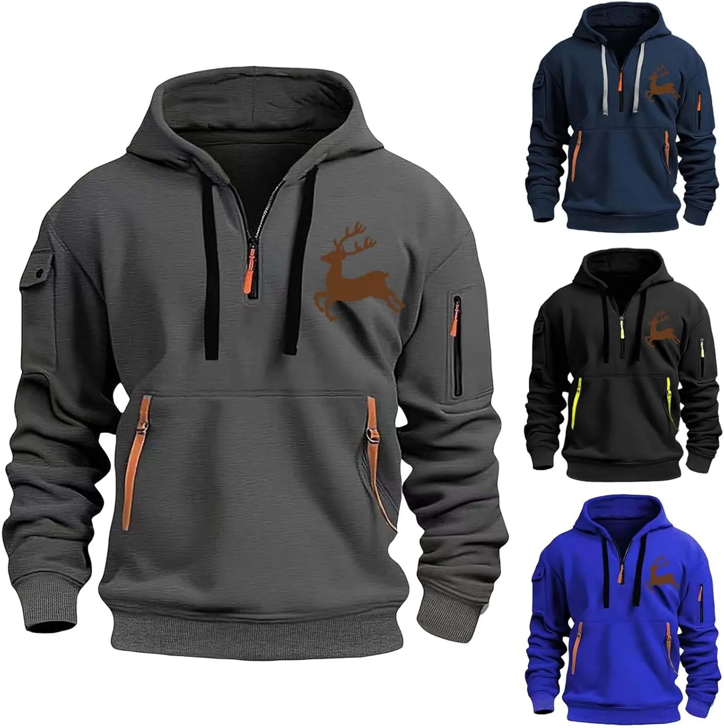 Custom Hoodies for Men,Men's Hoodies Quarter Zip Pullover Vintage Workout Running Active Hoodies with Pockets