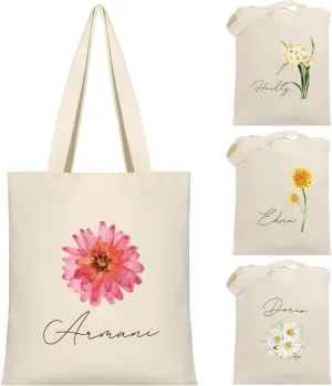 Custom Tote Bag with Birth Flower Personalized Canvas Bag Birthday Gift for Women Girls Bridesmaid Gifts