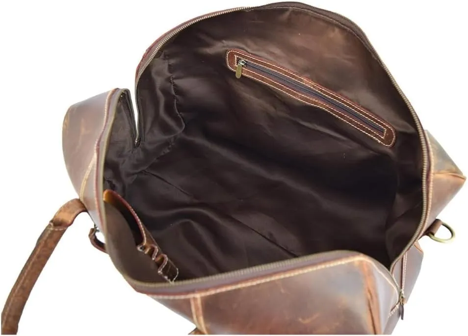 Customizable Leather Duffel Bag for Men – Vintage Travel Bag with Spacious Compartments, Carry-On Approved, Durable Weekender Lagged, Stylish Gym & Overnight Bag for Business and Leisure (BROWN)
