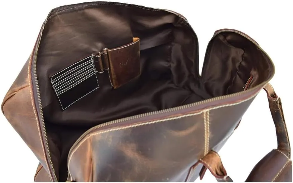 Customizable Leather Duffel Bag for Men – Vintage Travel Bag with Spacious Compartments, Carry-On Approved, Durable Weekender Lagged, Stylish Gym & Overnight Bag for Business and Leisure (BROWN)