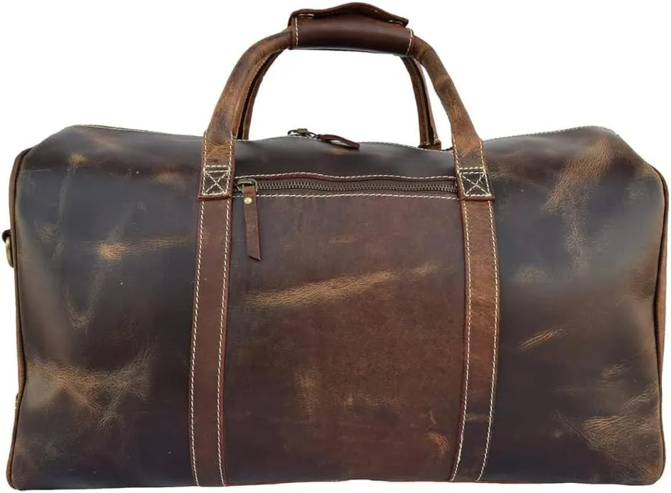 Customizable Leather Duffel Bag for Men – Vintage Travel Bag with Spacious Compartments, Carry-On Approved, Durable Weekender Lagged, Stylish Gym & Overnight Bag for Business and Leisure (BROWN)