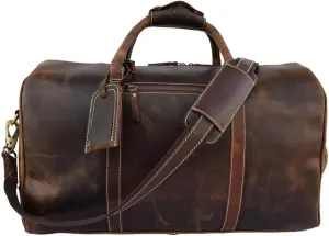 Customizable Leather Duffel Bag for Men – Vintage Travel Bag with Spacious Compartments, Carry-On Approved, Durable Weekender Lagged, Stylish Gym & Overnight Bag for Business and Leisure (BROWN)