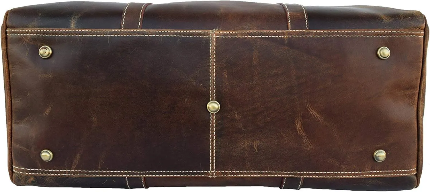 Customizable Leather Duffel Bag for Men – Vintage Travel Bag with Spacious Compartments, Carry-On Approved, Durable Weekender Lagged, Stylish Gym & Overnight Bag for Business and Leisure (BROWN)