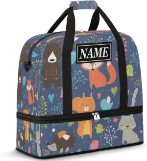 Customize Personalized Travel Duffel Bag Animal Bunny Fox Squirrel Flower Sport Gym Bag for Woman Man,Waterproof Foldable Weekend Overnight Bag for Yoga Workout Training with Shoe Compartment
