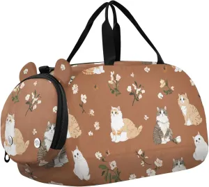Cute Curl Cats Terracotta Girl's Gym Duffel Bag with Shoes Compartment Lightweight Sport Gym Tote Bags for Beach Swim Bags Pool Sports