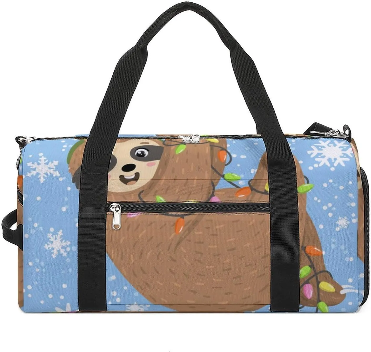 Cute Sloth Hanging on Garland Sports Tote Gym Bag for Women Men, Overnight Bag with Shoe Compartment Water Resistant