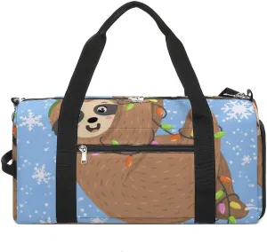 Cute Sloth Hanging on Garland Sports Tote Gym Bag for Women Men, Overnight Bag with Shoe Compartment Water Resistant