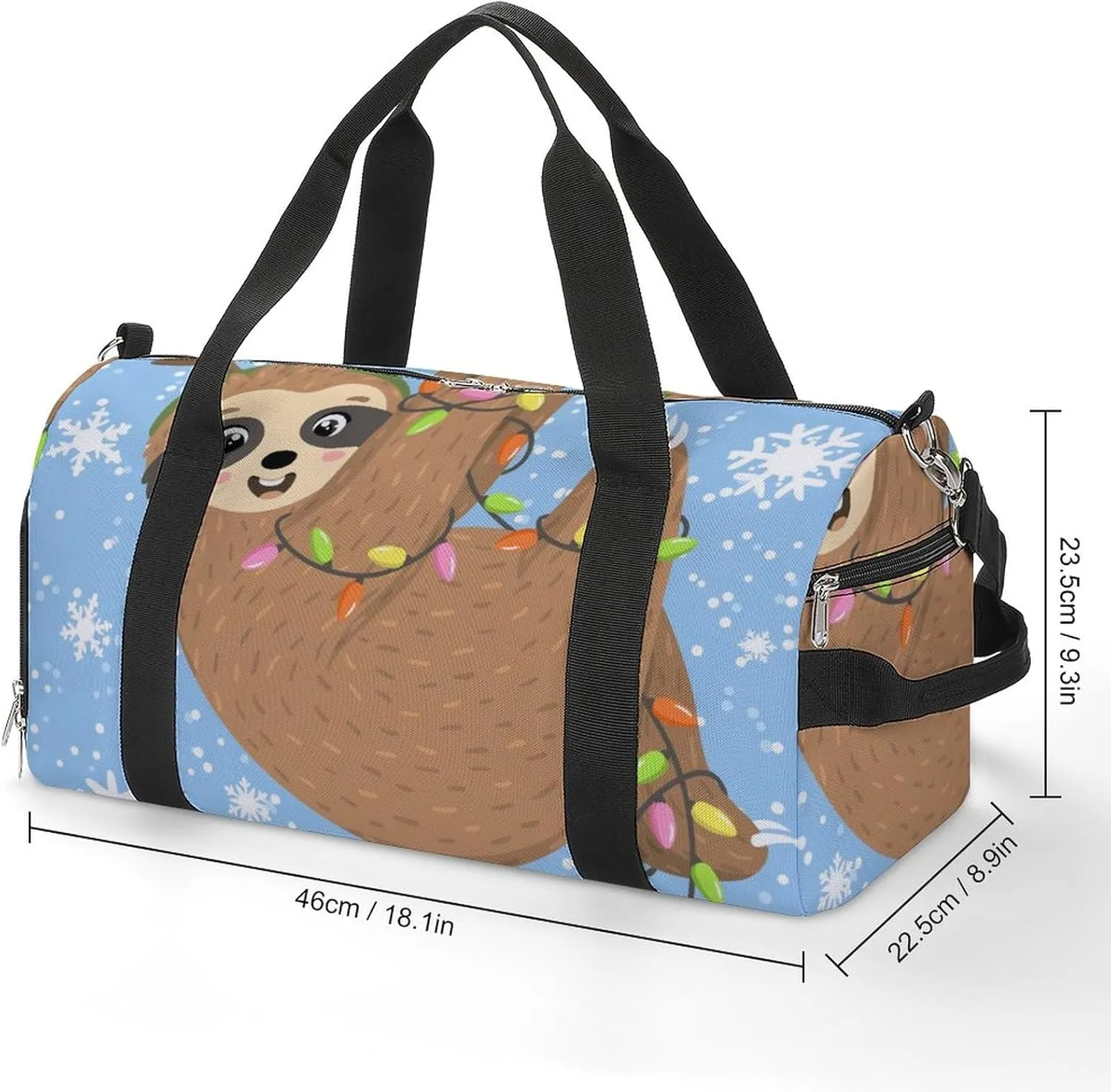 Cute Sloth Hanging on Garland Sports Tote Gym Bag for Women Men, Overnight Bag with Shoe Compartment Water Resistant