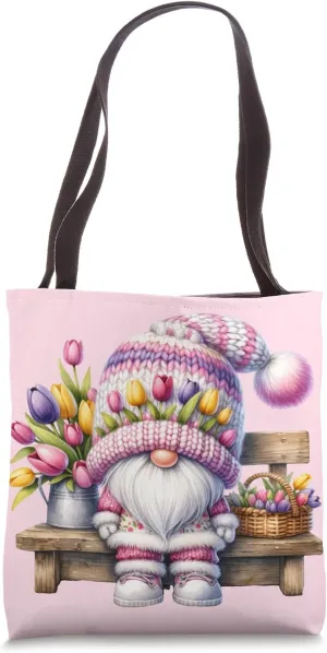 Cute Spring Must Haves For Tulip Lover Funny Flower Gnome Tote Bag