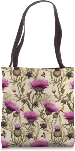 Cute Thistle Inspired Flower Pattern Plant Lover Floral Tote Bag