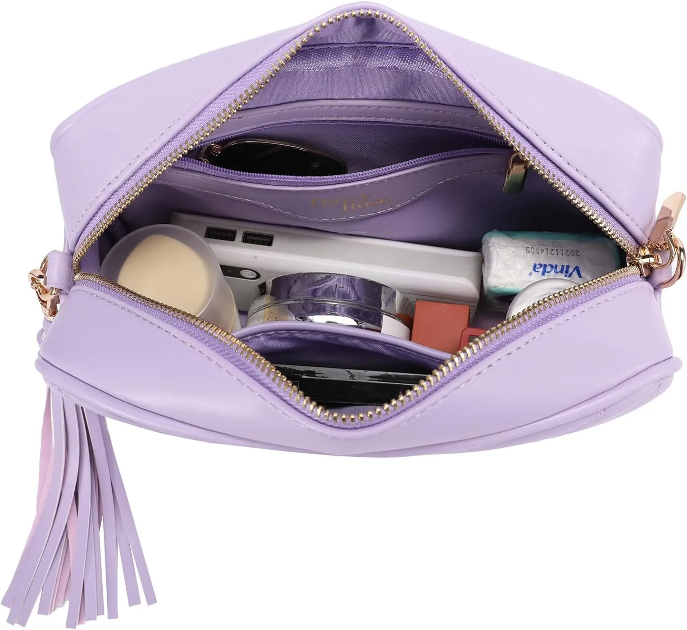 Daisy Rose Quilted Shoulder Cross Body Bag & Detachable Tassel, PU Vegan Leather