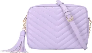 Daisy Rose Quilted Shoulder Cross Body Bag & Detachable Tassel, PU Vegan Leather
