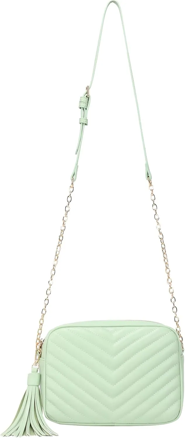 Daisy Rose Quilted Shoulder Cross Body Bag & Detachable Tassel, PU Vegan Leather