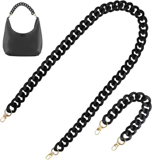 DaKuan 2 PCS Black Acrylic Flat Chain Strap for Handbag Replacement, DIY Bag Strap for Crossbody Clutch Craft (40cm & 120cm)