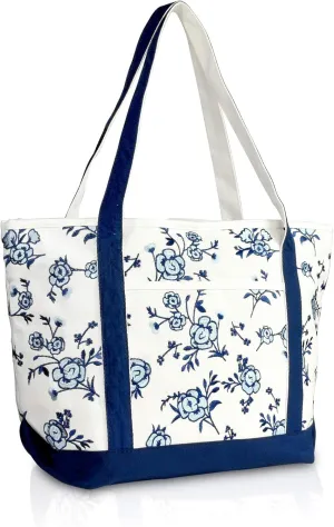 DALIX Womens Floral Embroidered Tote Bag in Azure Blue