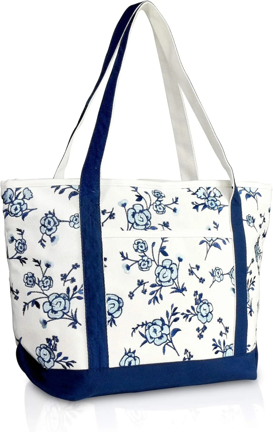 DALIX Womens Floral Embroidered Tote Bag in Azure Blue