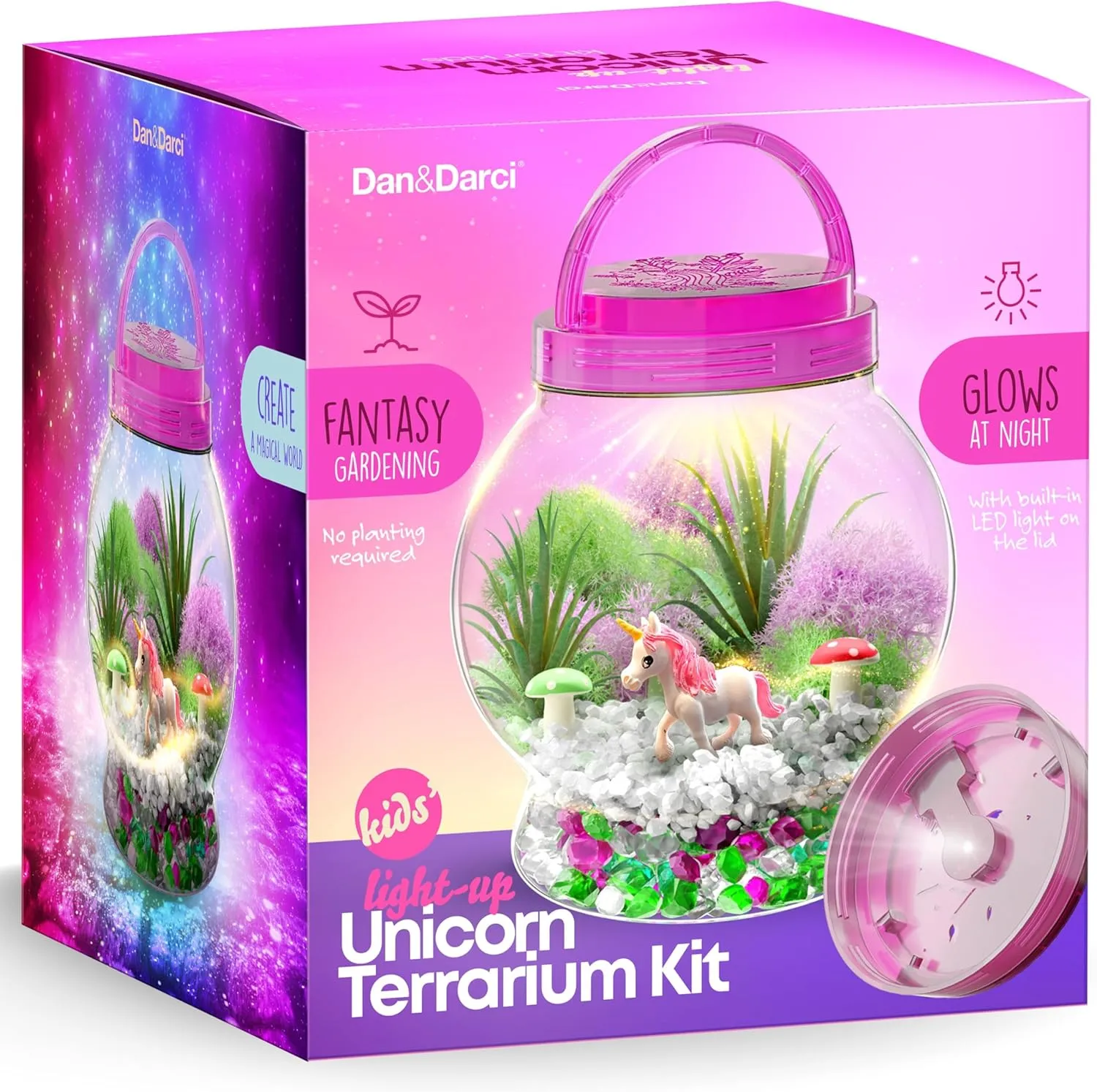 Dan&Darci Light-Up Unicorn Terrarium Kit for Kids - Kid Birthday Gifts - Best Unicorn Toys & Activities Kits Presents - Arts & Crafts for Little Girls & Boys Age 4 5 6 7 8-12 Year Old Girl Gift