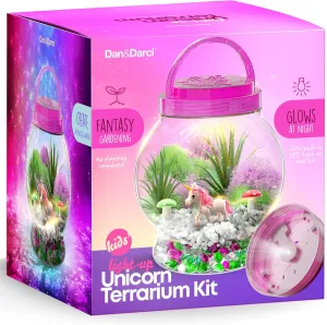 Dan&Darci Light-Up Unicorn Terrarium Kit for Kids - Kid Birthday Gifts - Best Unicorn Toys & Activities Kits Presents - Arts & Crafts for Little Girls & Boys Age 4 5 6 7 8-12 Year Old Girl Gift