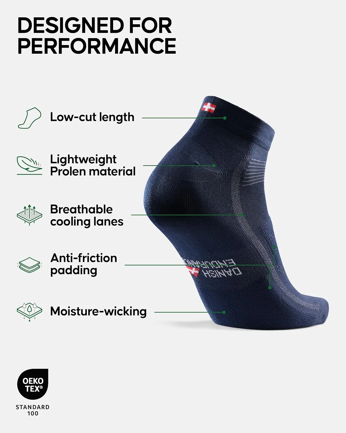 DANISH ENDURANCE Cycling Socks, Low-Cut, Breathable for Men & Women, Unisex, 3-Pack