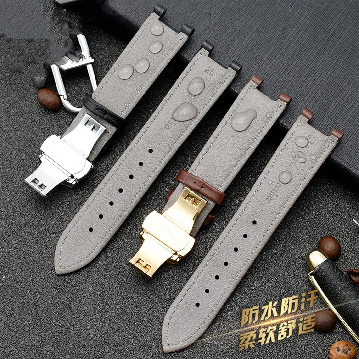 DASEB Genuine Leather Watchband For GC 22 * 13mm 20 * 11mm Notched Strap Withstainless Steel Butterfly Buckle Men And Women Watch Belt