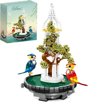 Decorative Bird Garden Display Set - Toy Building Sets for Home Decor, Adults Ages 18  - Faux, Fake Plants for Table, Desk, Office - Stocking Stuffers for Men & Women