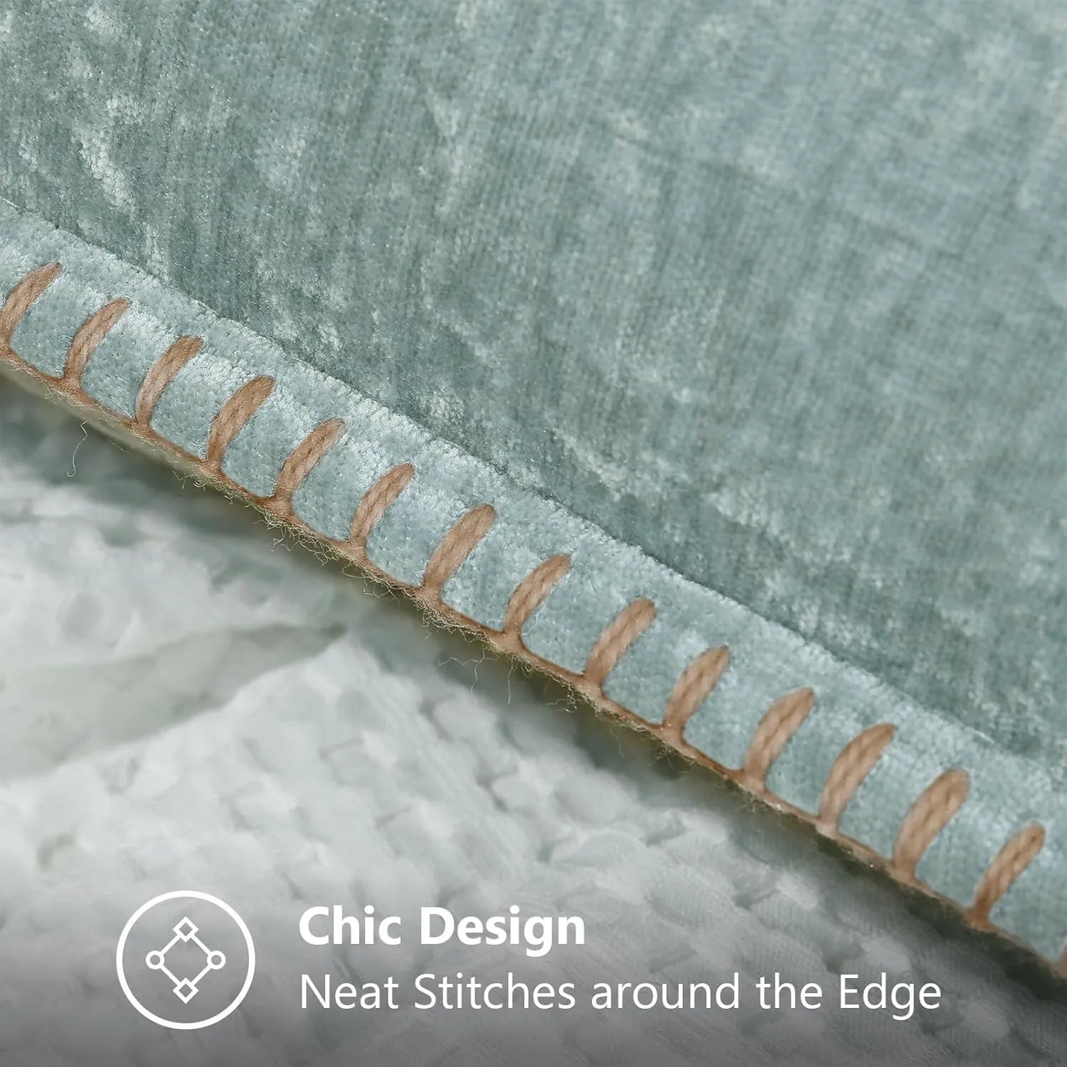 decorUhome Chenille Soft Throw Pillow Covers 12x20 Set of 2, Lumbar Velvet Farmhouse Neutral Decorative Pillow Covers with Stitched Edge for Couch Sofa Bed Home Decor, Aqua Haze