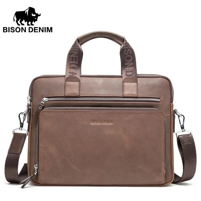 DENIM Genuine Laptop Bags Satchel Bags Crossbody 14" Today only Business Brand Exclusive options Men's Handbag Briefcase Shoulder N2333-3 leather BISON