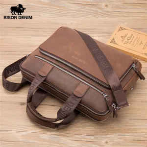 DENIM Genuine Laptop Bags Satchel Bags Crossbody 14" Today only Business Brand Exclusive options Men's Handbag Briefcase Shoulder N2333-3 leather BISON