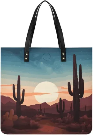 Desert With Cactus Large Leather Handbags Women Fashion Handbag Multifunctional Travel Bag It Is A Great Gift for Mothers, Teachers, Friends, Bridesmaids