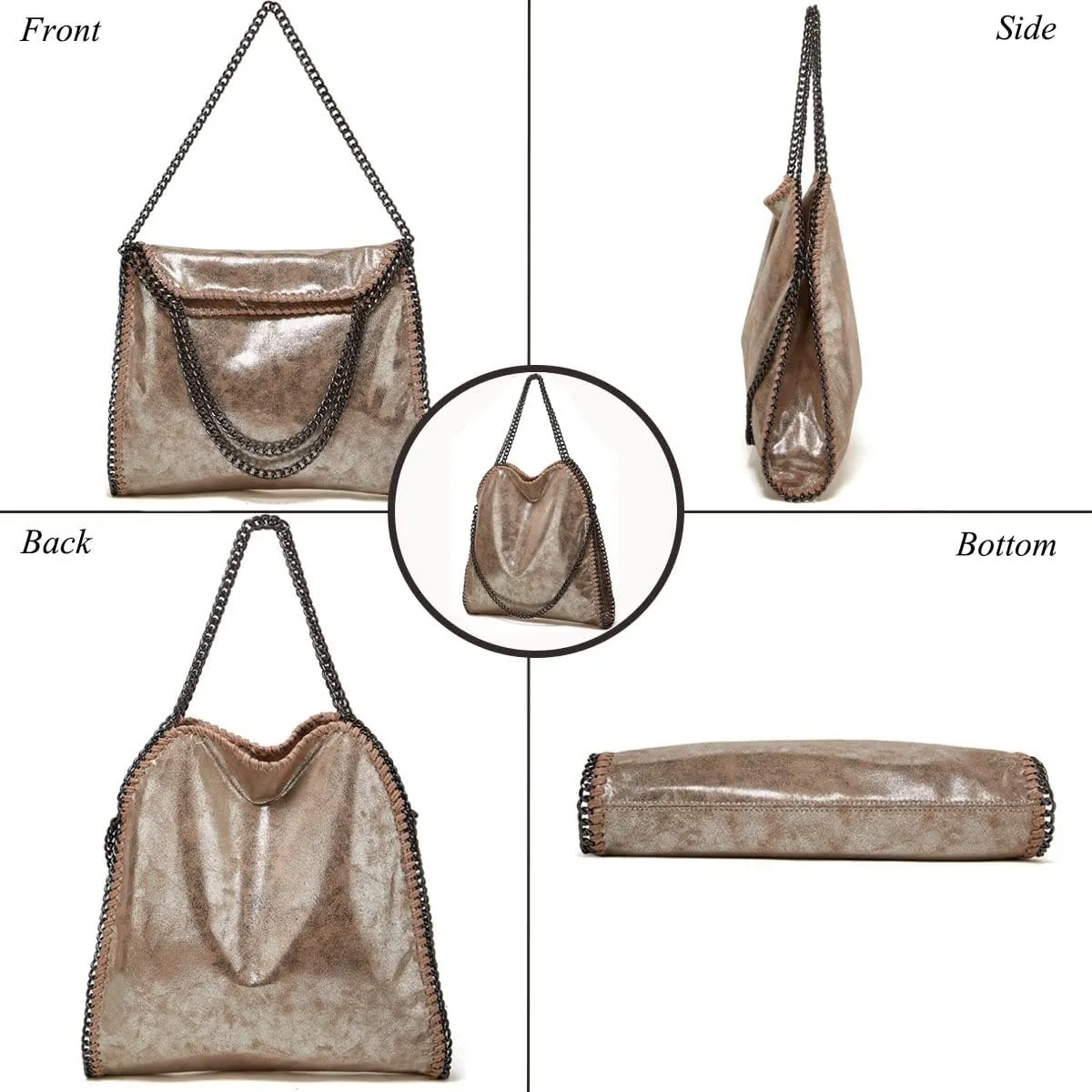 Designer Large Chain Shoulder Purse for Women Soft Leather Tote Quilted Hobo Bag Fashion Handbag Top-Handle Satchel