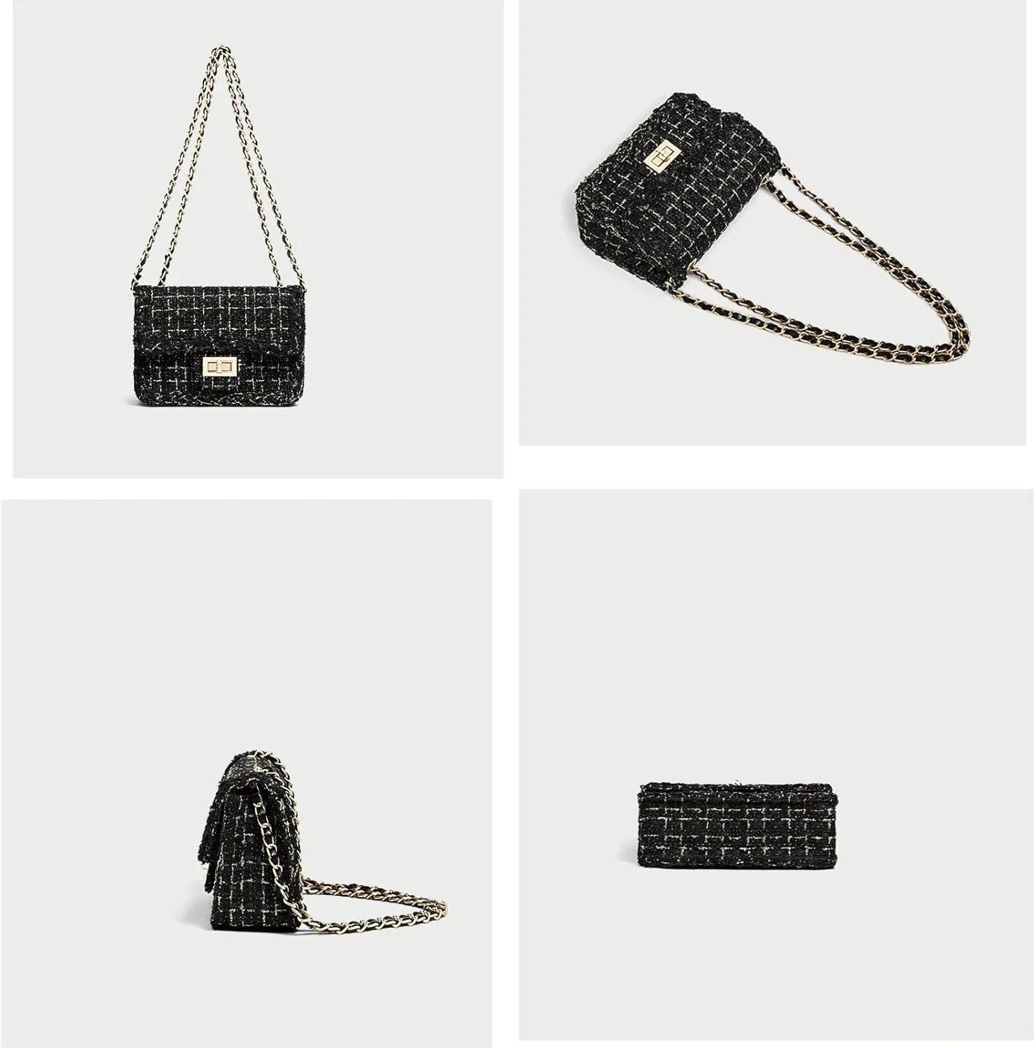 Designer Shoulder Bag for Women Trendy Mini Clutch Evening Bags Quilted Chain Cross body Bag, Tweed Purses for Women