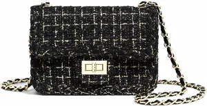 Designer Shoulder Bag for Women Trendy Mini Clutch Evening Bags Quilted Chain Cross body Bag, Tweed Purses for Women