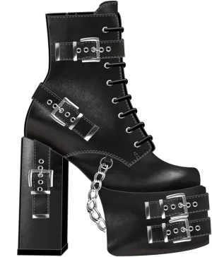 DETOGNI Women's Gothic Silver Eyelets Buckles Straps Block High Heel Lace Up Booties Punk Hanging Chain Zipper Sexy Chunky Platform Ankle Boots