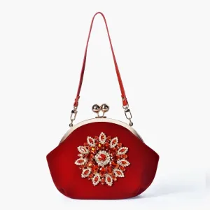 Diamond Flower Velvet Clutch Purse