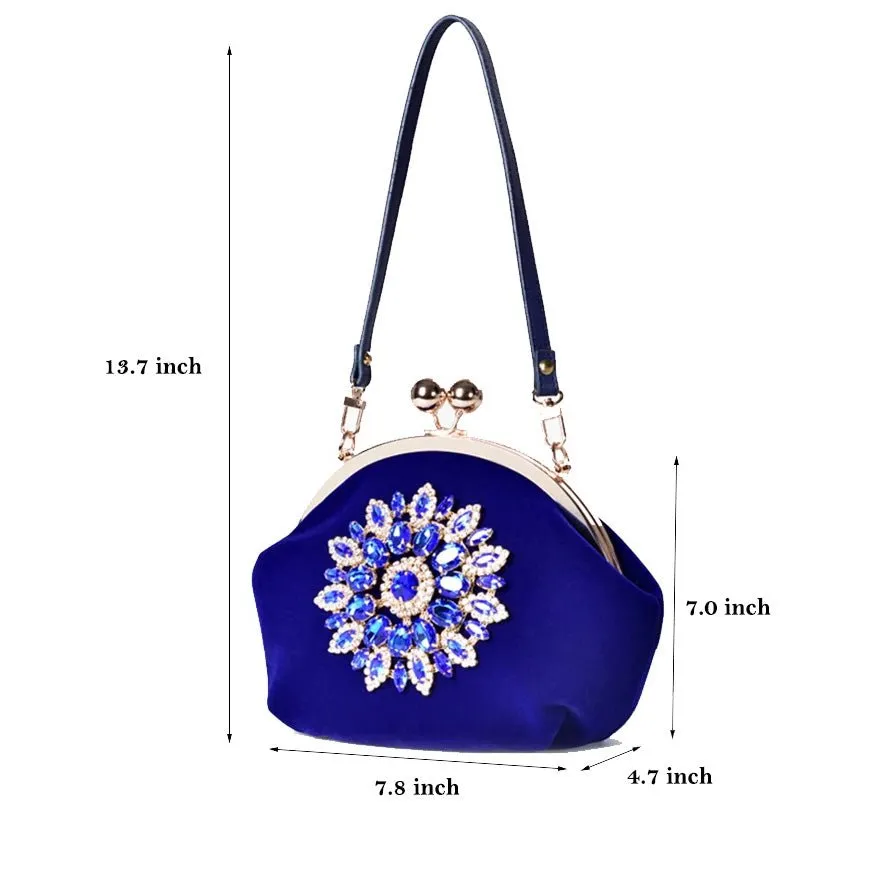 Diamond Flower Velvet Clutch Purse