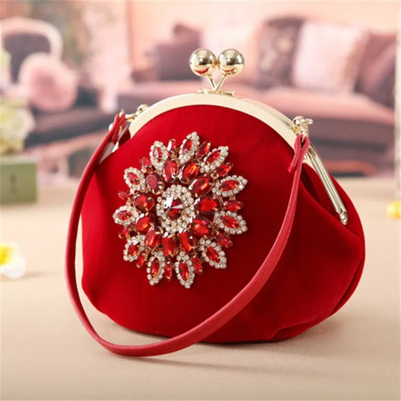 Diamond Flower Velvet Clutch Purse