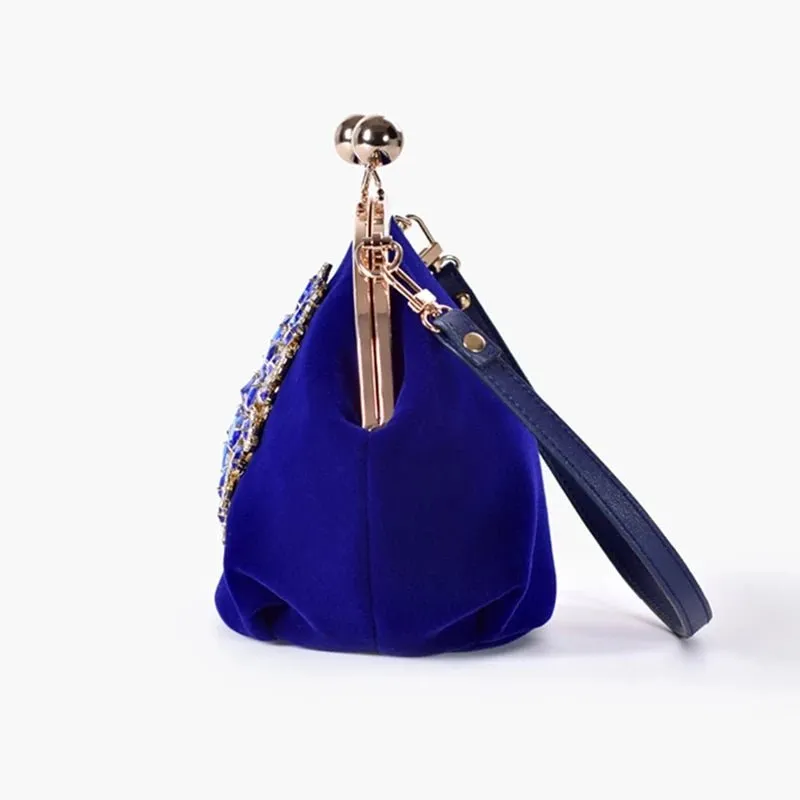 Diamond Flower Velvet Clutch Purse